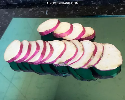Batata doce chips crua cortada de rodelas para air fryer